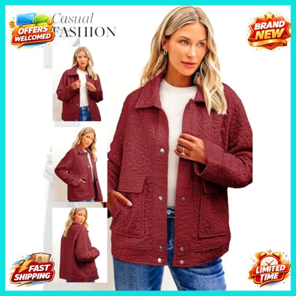 Casual Jacquard Shacket Jacket Long Sleeve Button Down Collared Loose Fit - Picture 4 of 7